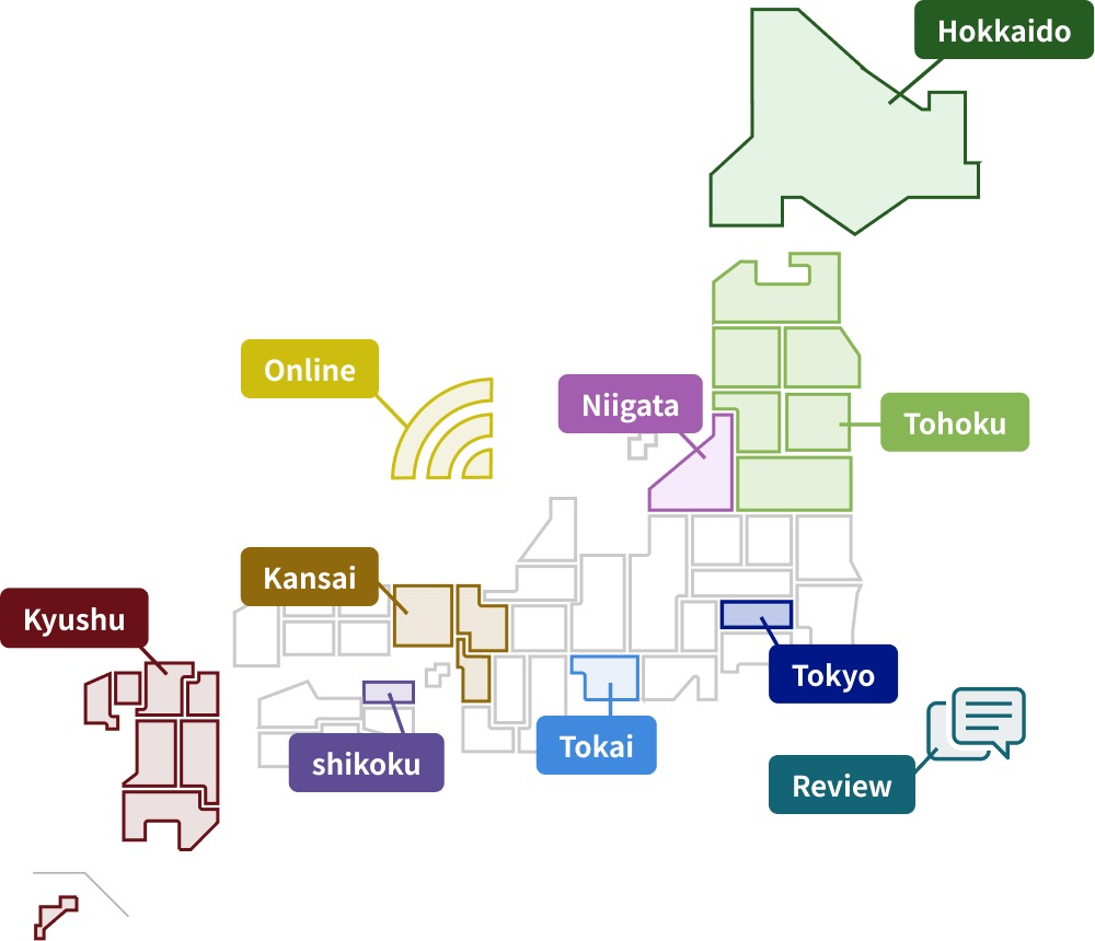 JaSSTの位置が色付いた日本地図